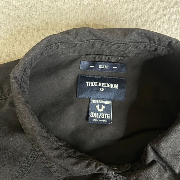 True Religion Shirt Mens 3XL Denim Pearl Snap Metal Button Slim Embroidered - Picture 5 of 11